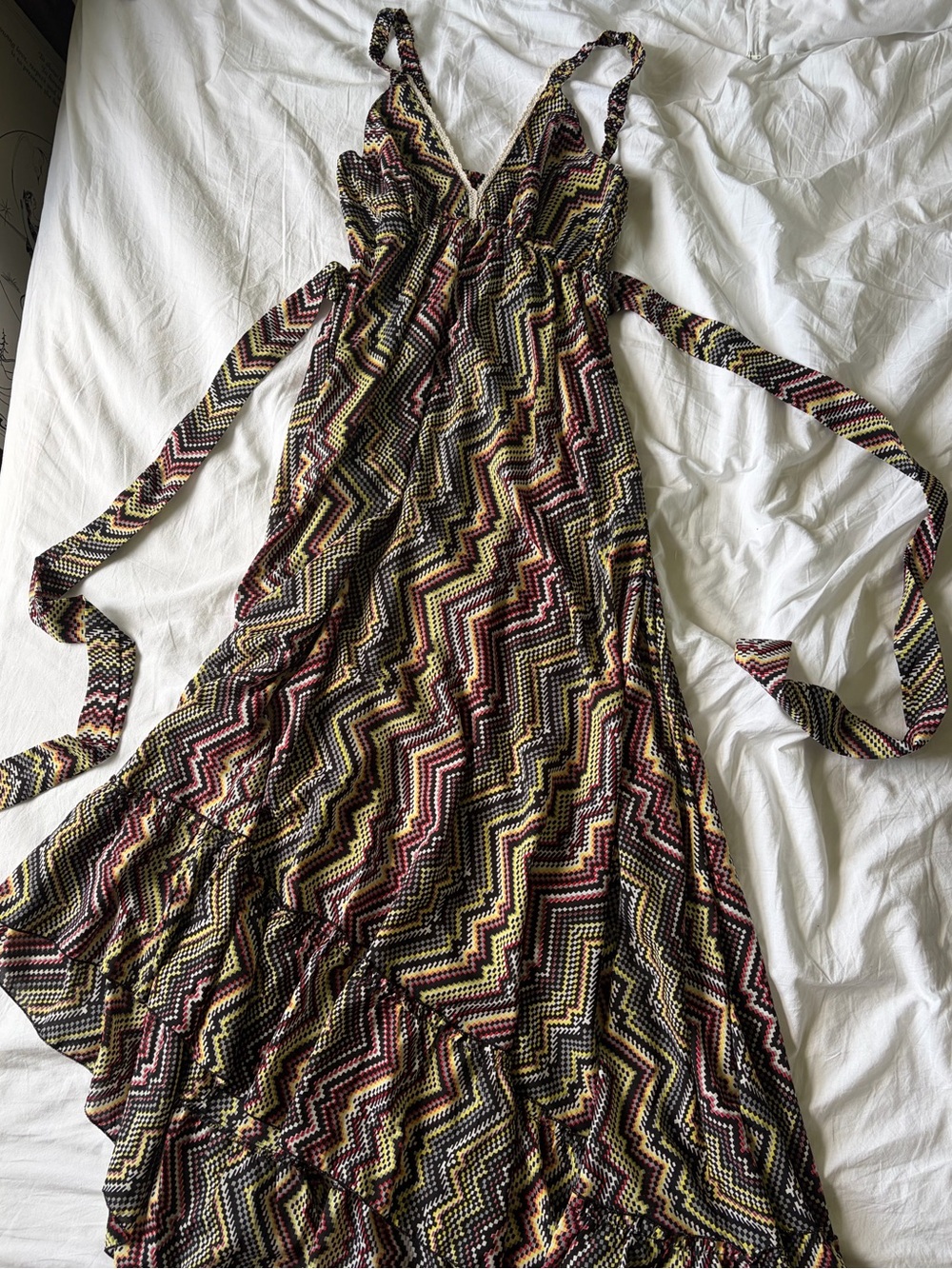 Zigzag Maxi Dress in Black, Yellow, white & red